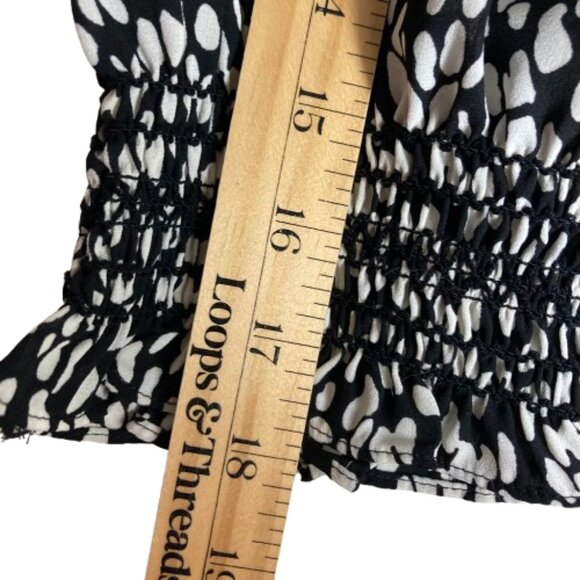Talbots Smocked Ruffled Blouse Flowy Abstract Animal Print, 3/4 Sleeve, sz MP - Picture 11 of 13